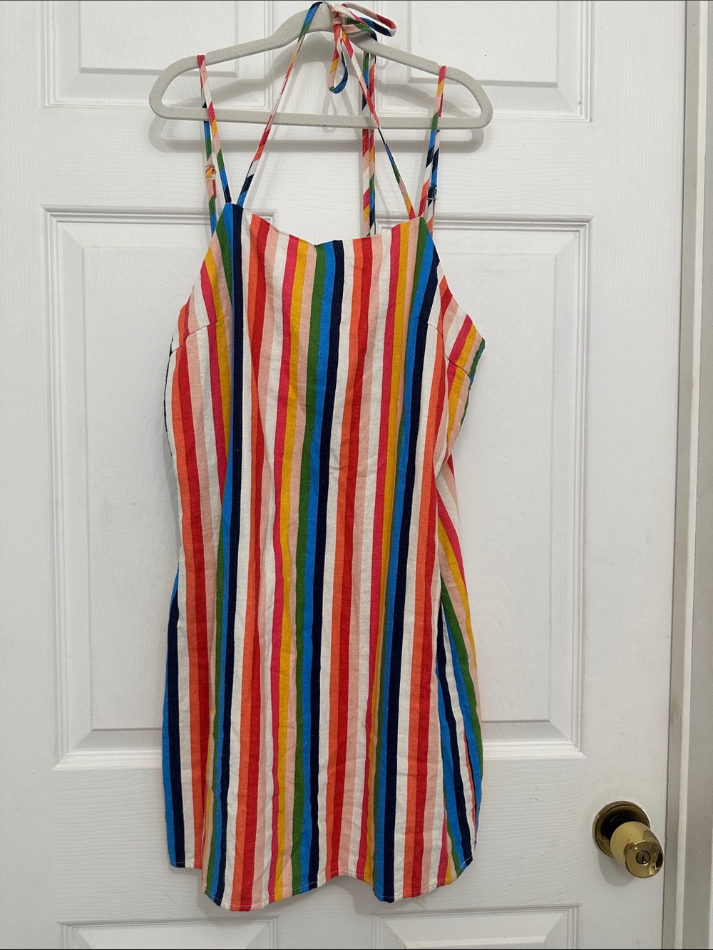 Le Lis Multicolor Vertical Stripe Halter Mini Dress